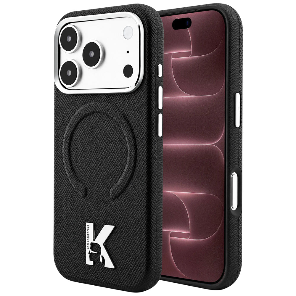 Custodia MagSafe per Apple iPhone 18 Pro Max / 17 Pro Max, Karl Lagerfeld, Grained Embossed Ring, nera