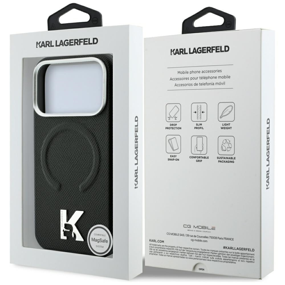 Custodia MagSafe per Apple iPhone 18 Pro Max / 17 Pro Max, Karl Lagerfeld, Grained Embossed Ring, nera