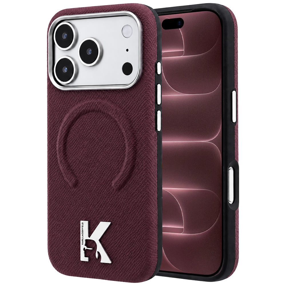 Custodia MagSafe per Apple iPhone 18 Pro Max / 17 Pro Max, Karl Lagerfeld, Grained Embossed Ring, Vinaccia