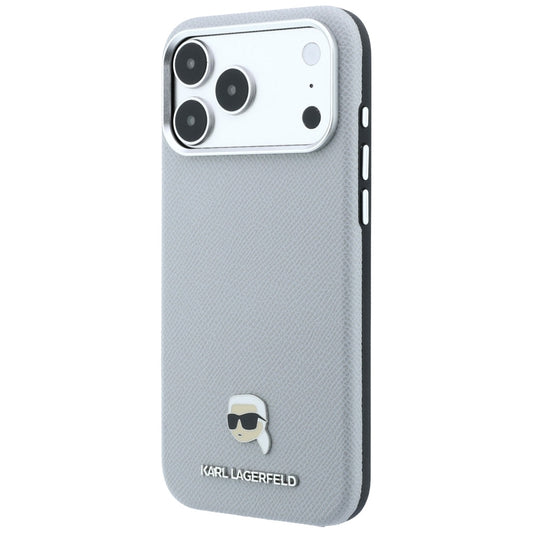 Custodia MagSafe per Apple iPhone 18 Pro Max / 17 Pro Max, Karl Lagerfeld, Grained Karl Head's Metal, Grigio