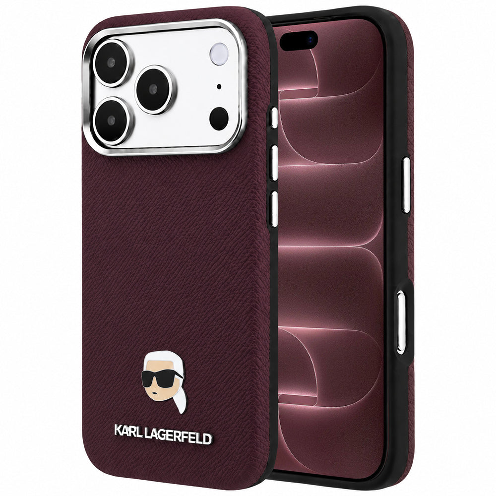 Custodia MagSafe per Apple iPhone 18 Pro Max / 17 Pro Max, Karl Lagerfeld, Metallo Testa Karl Grana, Vinaccia