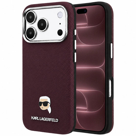 Custodia MagSafe per Apple iPhone 18 Pro Max / 17 Pro Max, Karl Lagerfeld, Metallo Testa Karl Grana, Vinaccia