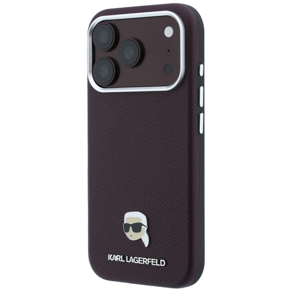 Custodia MagSafe per Apple iPhone 18 Pro Max / 17 Pro Max, Karl Lagerfeld, Metallo Testa Karl Grana, Vinaccia