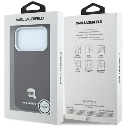 Custodia MagSafe per Apple iPhone 18 Pro Max / 17 Pro Max, Karl Lagerfeld, Metallo Testa Karl Grana, Vinaccia