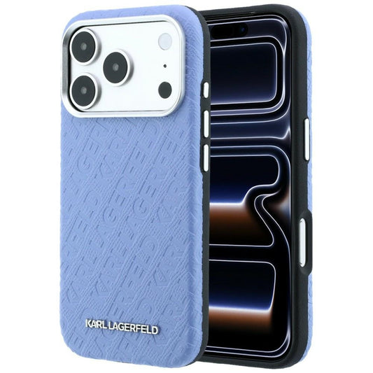 Custodia MagSafe per Apple iPhone 18 Pro Max / 17 Pro Max, Karl Lagerfeld, Logo in Metallo Granulato, Blu
