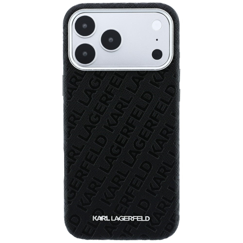 Custodia MagSafe per Apple iPhone 18 Pro Max / 17 Pro Max, Karl Lagerfeld, Logo in Metallo Granulato, Nera
