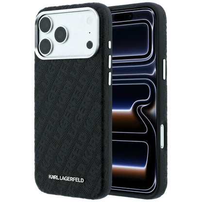 Custodia MagSafe per Apple iPhone 18 Pro Max / 17 Pro Max, Karl Lagerfeld, Logo in Metallo Granulato, Nera