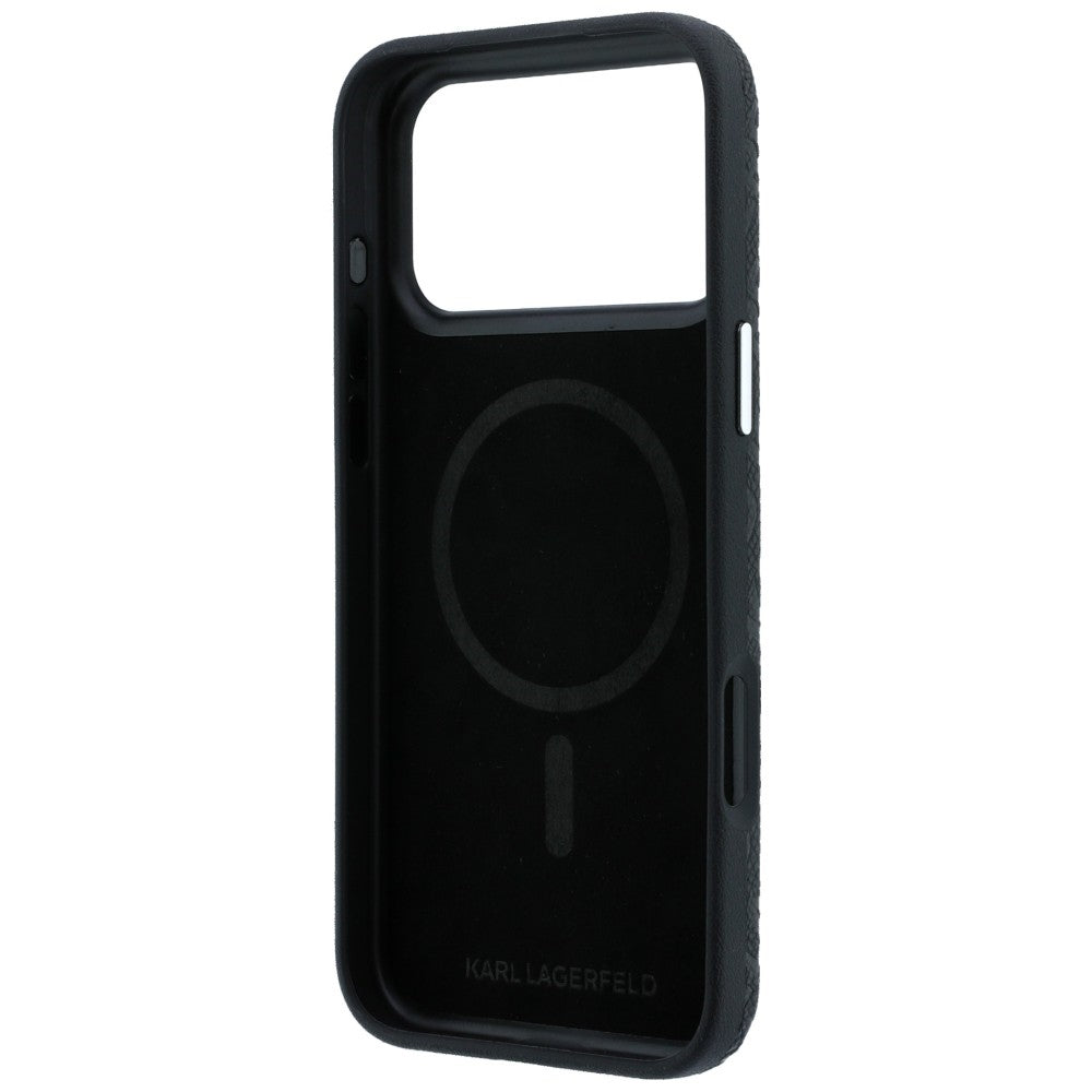 Custodia MagSafe per Apple iPhone 18 Pro Max / 17 Pro Max, Karl Lagerfeld, Logo in Metallo Granulato, Nera