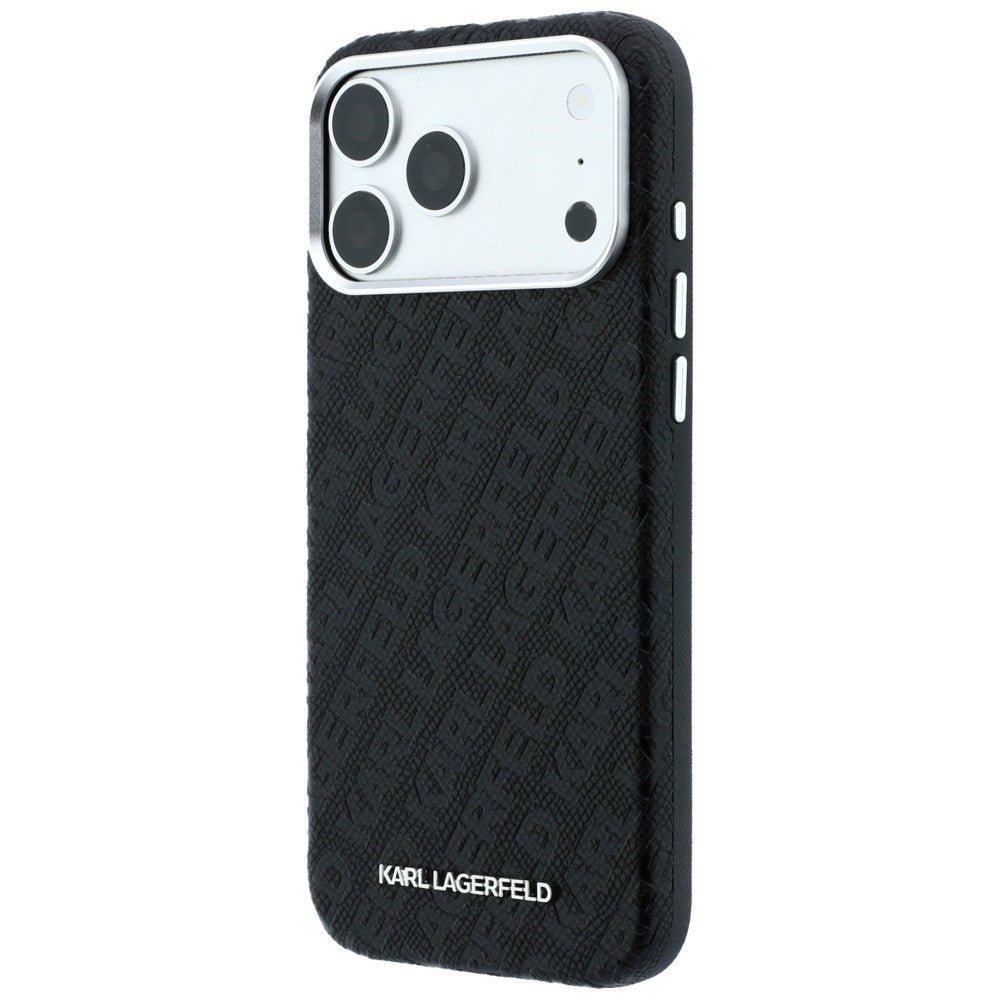 Custodia MagSafe per Apple iPhone 18 Pro Max / 17 Pro Max, Karl Lagerfeld, Logo in Metallo Granulato, Nera