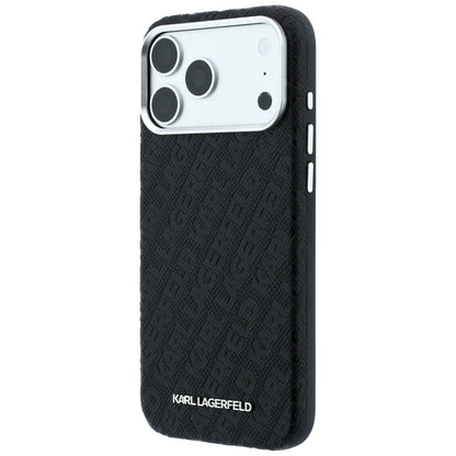 Custodia MagSafe per Apple iPhone 18 Pro Max / 17 Pro Max, Karl Lagerfeld, Logo in Metallo Granulato, Nera