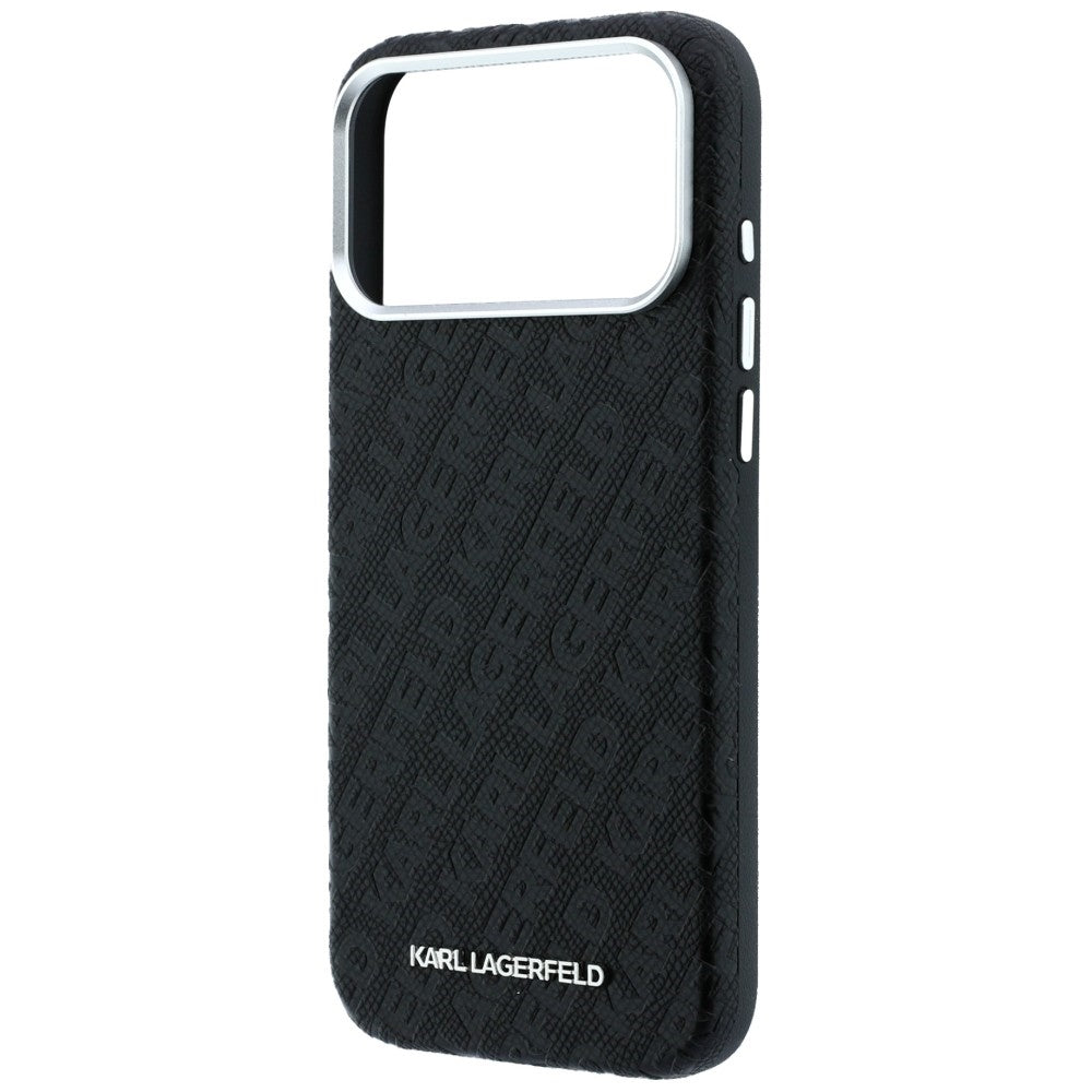 Custodia MagSafe per Apple iPhone 18 Pro Max / 17 Pro Max, Karl Lagerfeld, Logo in Metallo Granulato, Nera