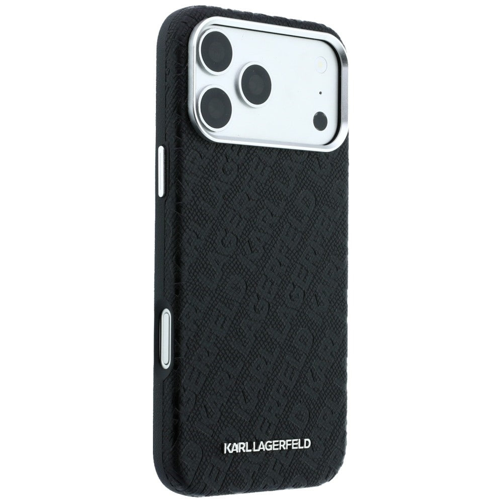 Custodia MagSafe per Apple iPhone 18 Pro Max / 17 Pro Max, Karl Lagerfeld, Logo in Metallo Granulato, Nera