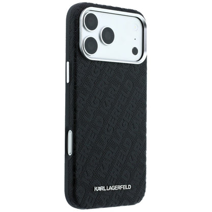 Custodia MagSafe per Apple iPhone 18 Pro Max / 17 Pro Max, Karl Lagerfeld, Logo in Metallo Granulato, Nera