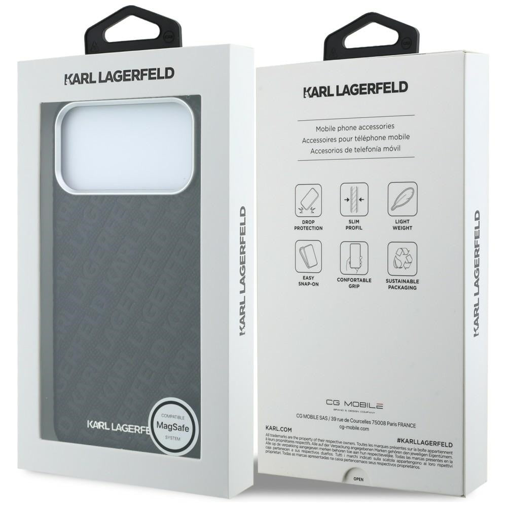 Custodia MagSafe per Apple iPhone 18 Pro Max / 17 Pro Max, Karl Lagerfeld, Logo in Metallo Granulato, Nera