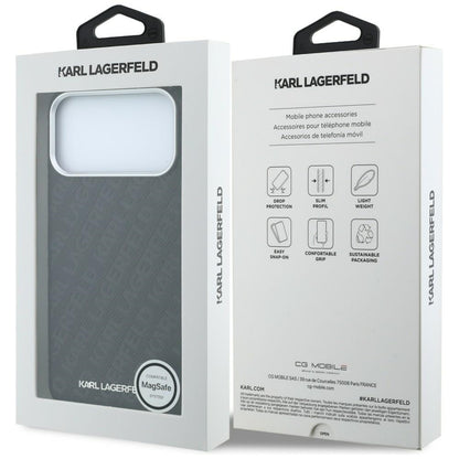 Custodia MagSafe per Apple iPhone 18 Pro Max / 17 Pro Max, Karl Lagerfeld, Logo in Metallo Granulato, Nera
