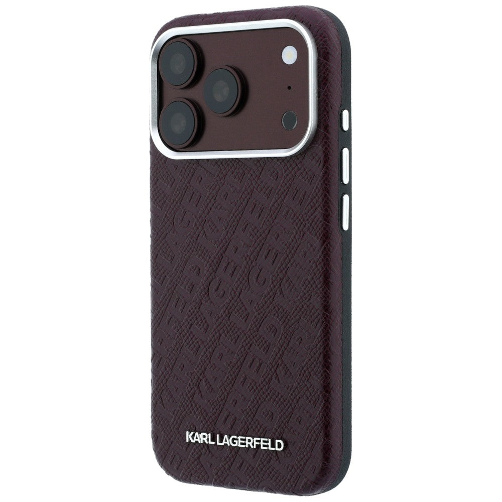 Custodia MagSafe per Apple iPhone 18 Pro Max / 17 Pro Max, Karl Lagerfeld, Logo in Metallo Granulato, Vinaccia