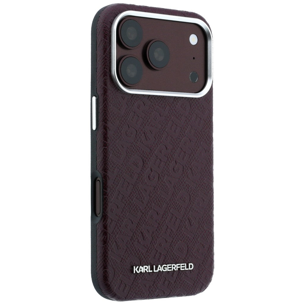Custodia MagSafe per Apple iPhone 18 Pro Max / 17 Pro Max, Karl Lagerfeld, Logo in Metallo Granulato, Vinaccia