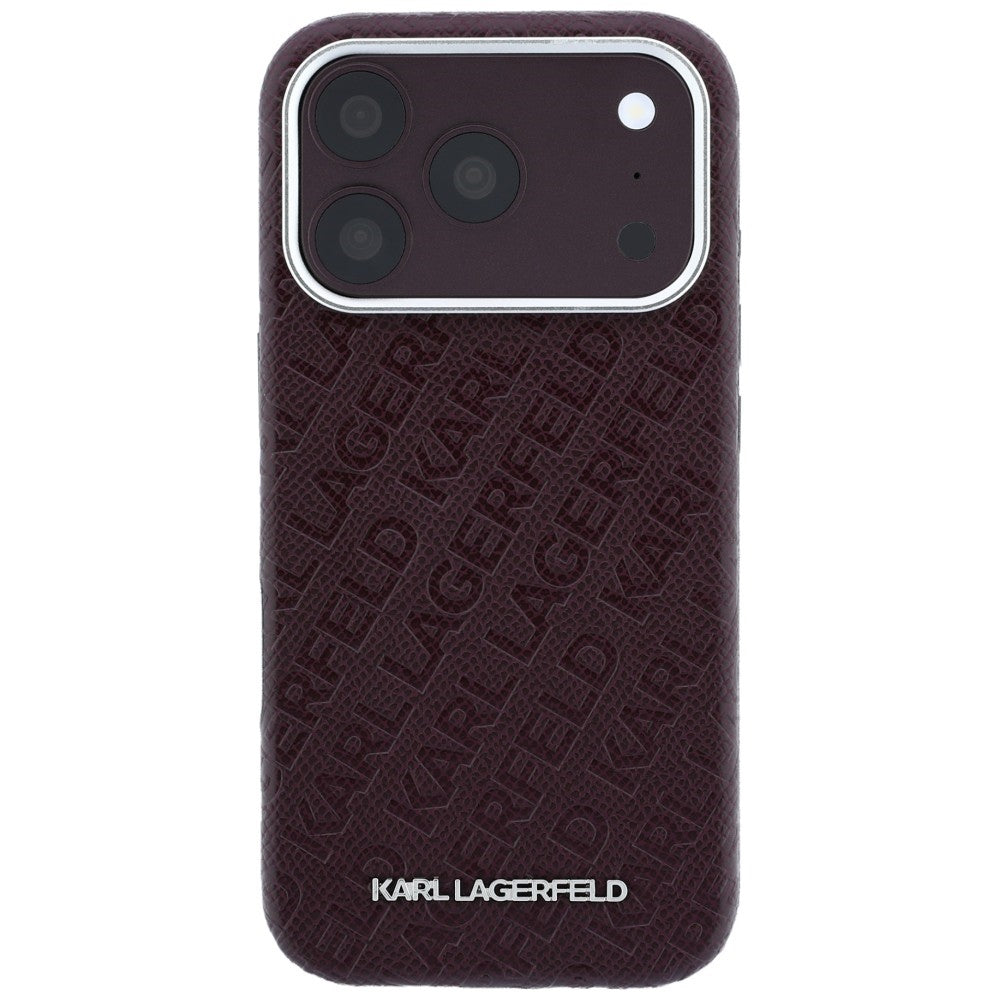 Custodia MagSafe per Apple iPhone 18 Pro Max / 17 Pro Max, Karl Lagerfeld, Logo in Metallo Granulato, Vinaccia
