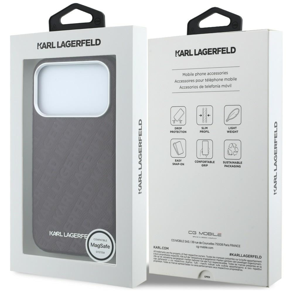 Custodia MagSafe per Apple iPhone 18 Pro Max / 17 Pro Max, Karl Lagerfeld, Logo in Metallo Granulato, Vinaccia