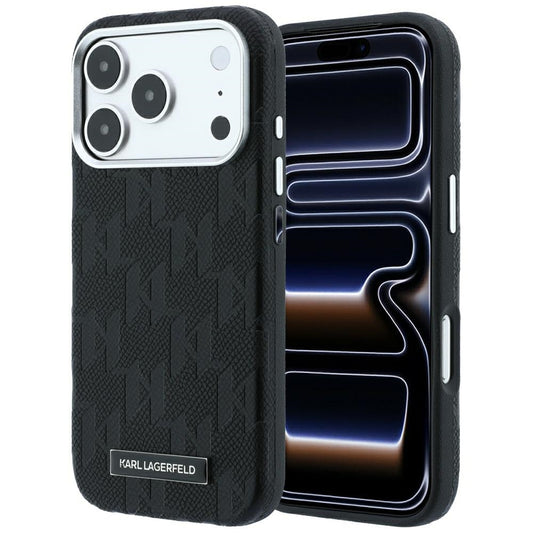 Custodia MagSafe per Apple iPhone 18 Pro Max / 17 Pro Max, Karl Lagerfeld, Logo in resina monocromatica granulata, Nera
