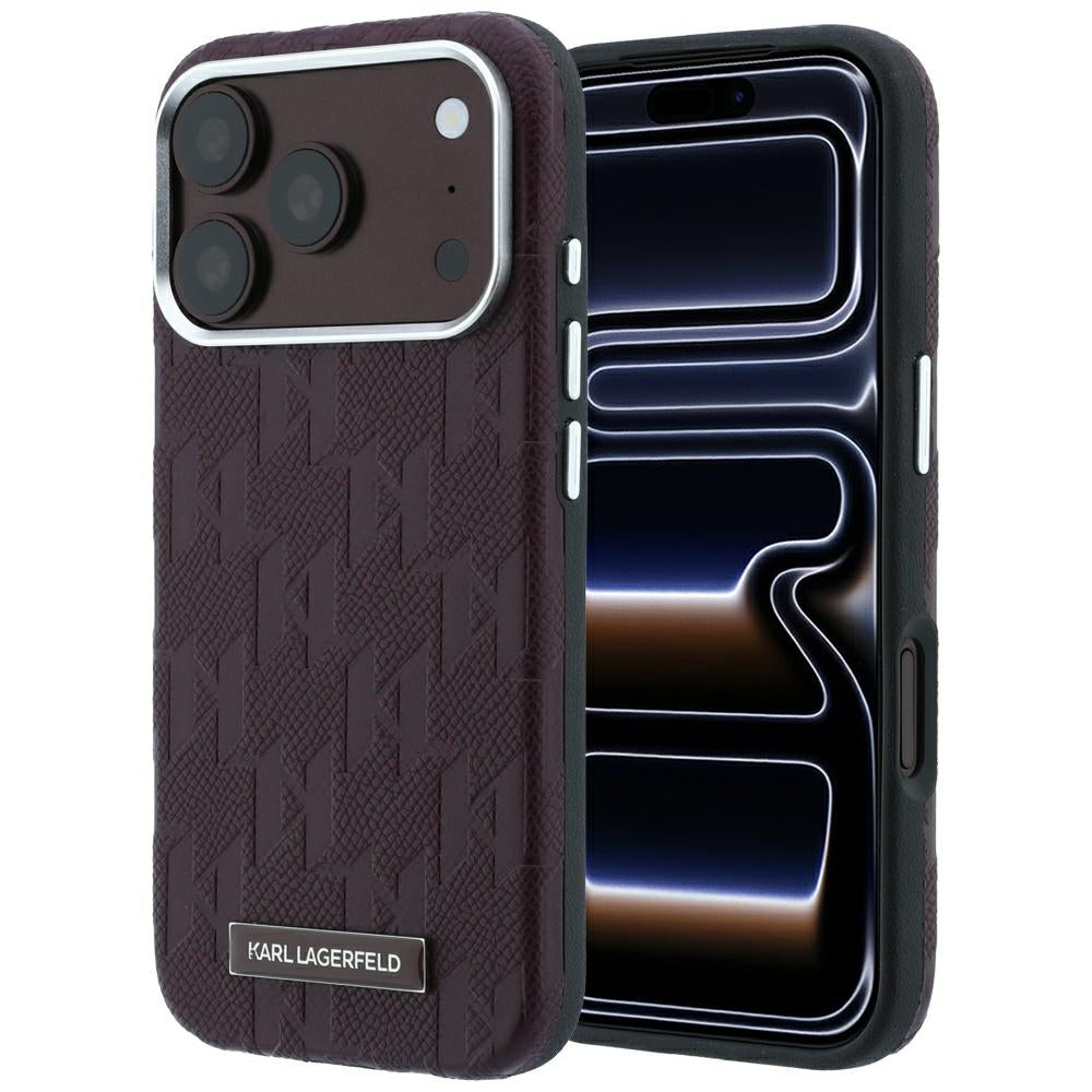 Custodia MagSafe per Apple iPhone 18 Pro Max / 17 Pro Max, Karl Lagerfeld, Logo in resina monocromatica granulata, Vinaccia