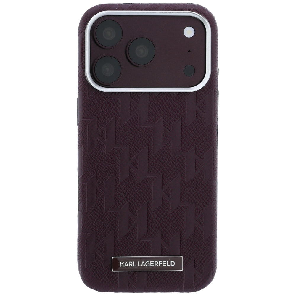 Custodia MagSafe per Apple iPhone 18 Pro Max / 17 Pro Max, Karl Lagerfeld, Logo in resina monocromatica granulata, Vinaccia