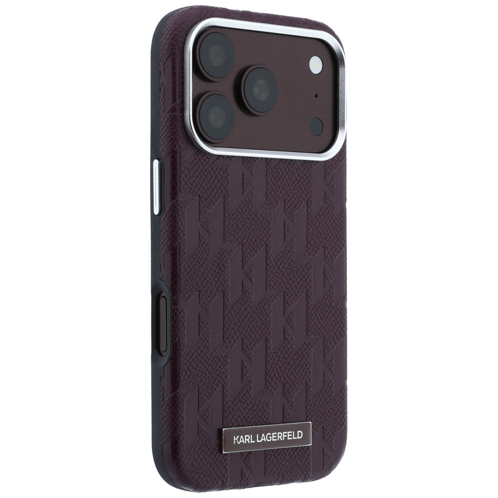 Custodia MagSafe per Apple iPhone 18 Pro Max / 17 Pro Max, Karl Lagerfeld, Logo in resina monocromatica granulata, Vinaccia