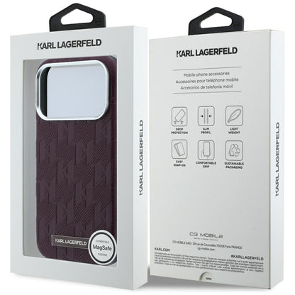 Custodia MagSafe per Apple iPhone 18 Pro Max / 17 Pro Max, Karl Lagerfeld, Logo in resina monocromatica granulata, Vinaccia