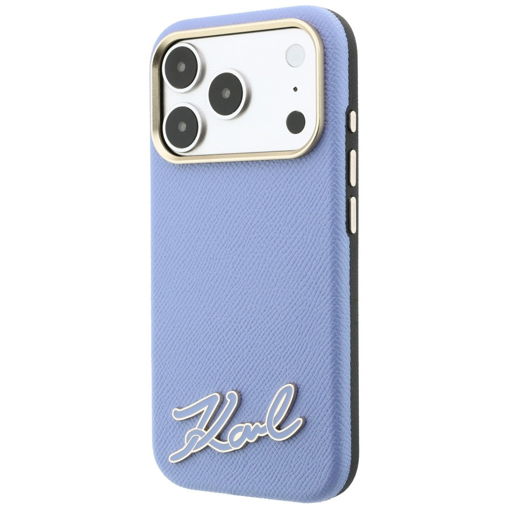 Custodia MagSafe per Apple iPhone 18 Pro Max / 17 Pro Max, Karl Lagerfeld, Grained Resin Sign Logo, blu