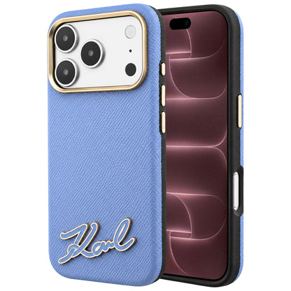 Custodia MagSafe per Apple iPhone 18 Pro Max / 17 Pro Max, Karl Lagerfeld, Grained Resin Sign Logo, blu