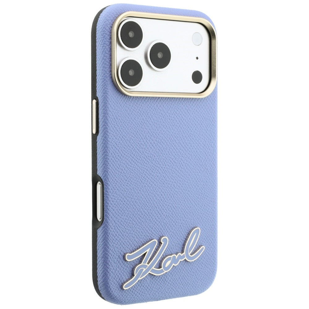 Custodia MagSafe per Apple iPhone 18 Pro Max / 17 Pro Max, Karl Lagerfeld, Grained Resin Sign Logo, blu