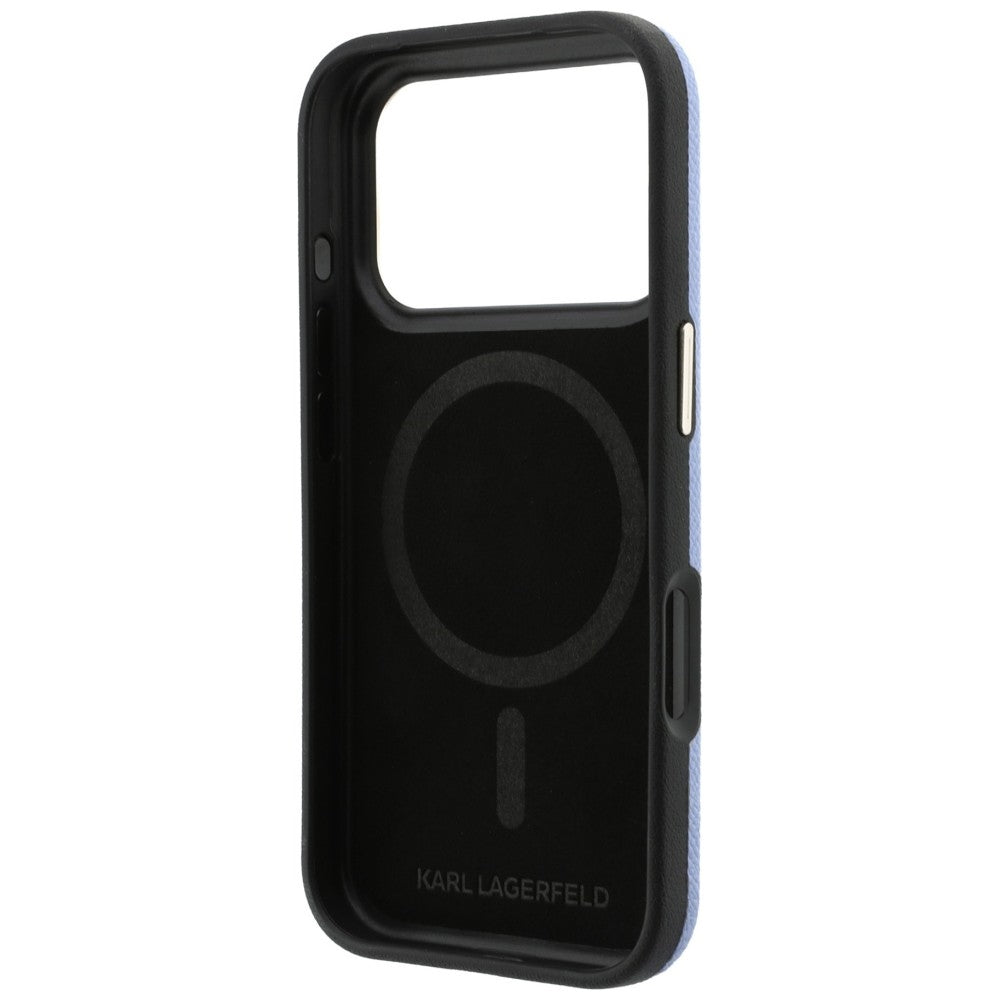 Custodia MagSafe per Apple iPhone 18 Pro Max / 17 Pro Max, Karl Lagerfeld, Grained Resin Sign Logo, blu