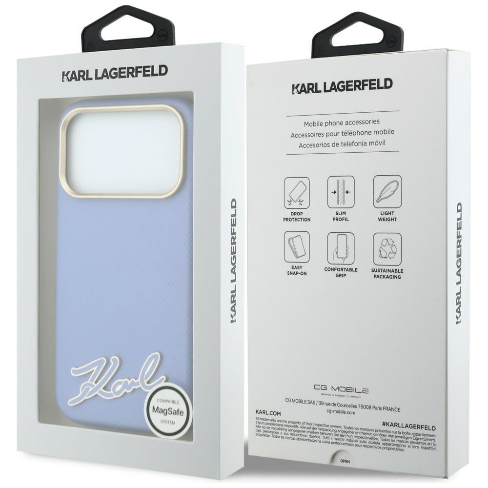 Custodia MagSafe per Apple iPhone 18 Pro Max / 17 Pro Max, Karl Lagerfeld, Grained Resin Sign Logo, blu