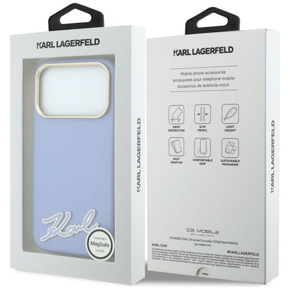 Custodia MagSafe per Apple iPhone 18 Pro Max / 17 Pro Max, Karl Lagerfeld, Grained Resin Sign Logo, blu