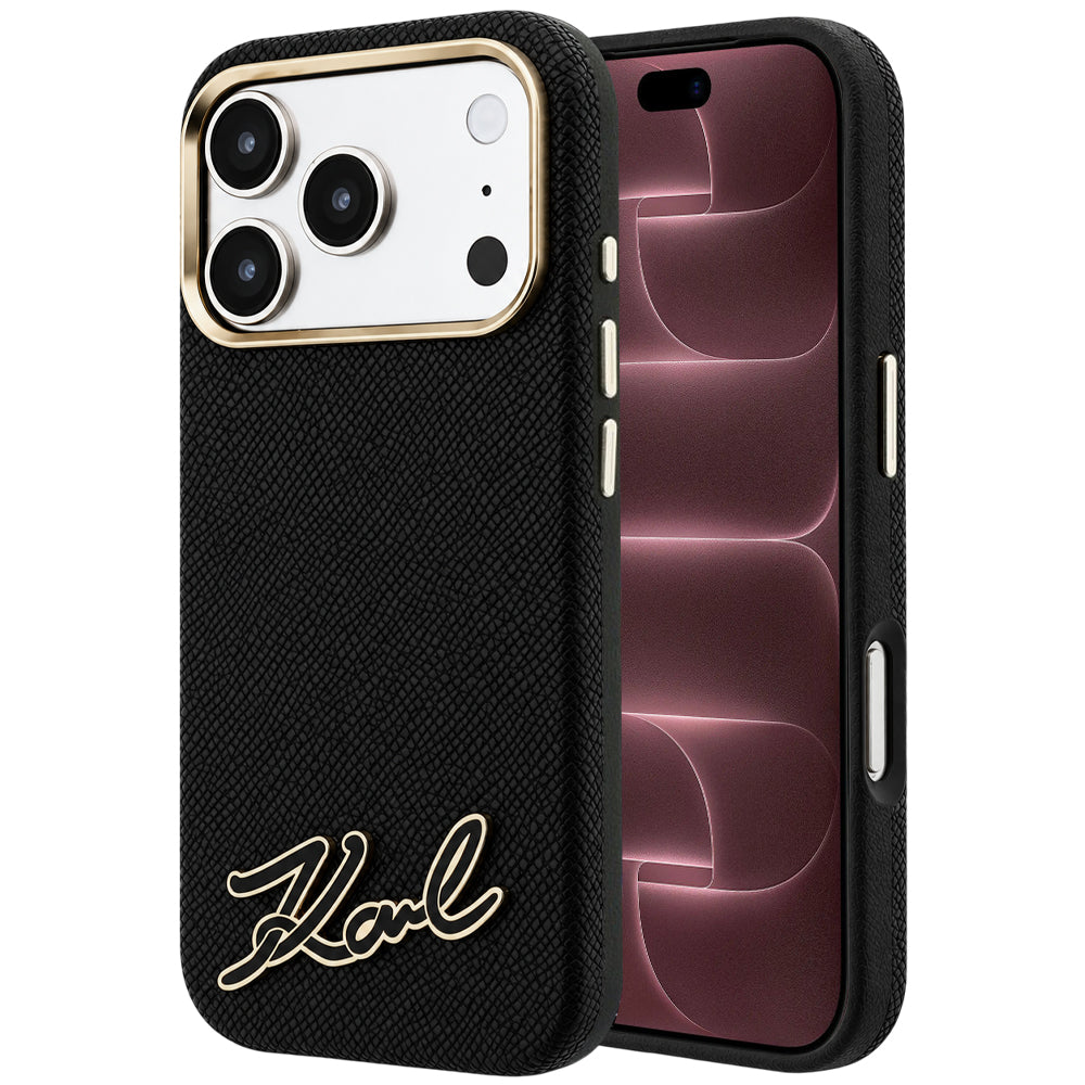 Custodia MagSafe per Apple iPhone 18 Pro Max / 17 Pro Max, Karl Lagerfeld, Grained Resin Sign Logo, nera