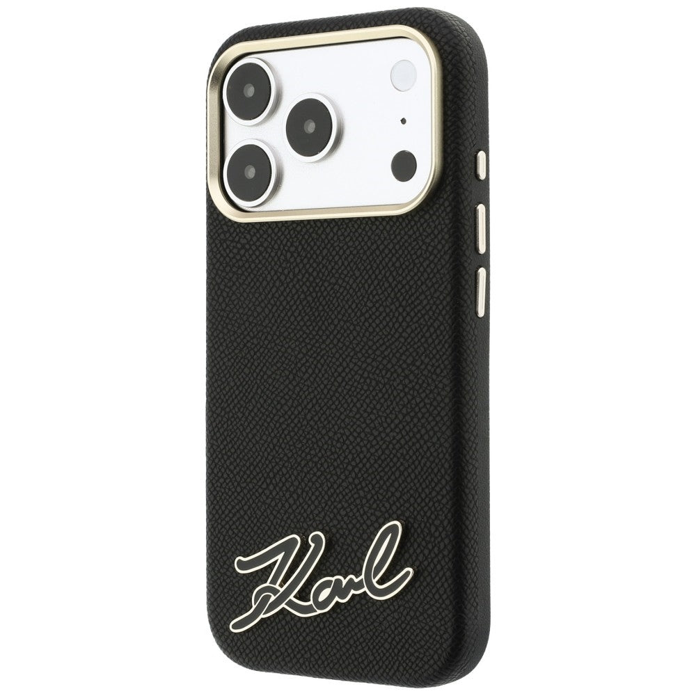 Custodia MagSafe per Apple iPhone 18 Pro Max / 17 Pro Max, Karl Lagerfeld, Grained Resin Sign Logo, nera