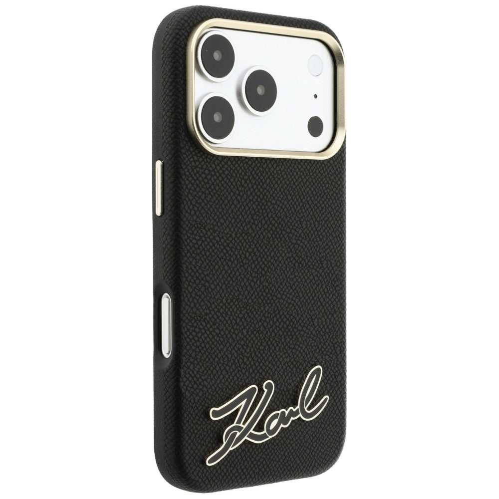 Custodia MagSafe per Apple iPhone 18 Pro Max / 17 Pro Max, Karl Lagerfeld, Grained Resin Sign Logo, nera