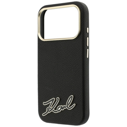 Custodia MagSafe per Apple iPhone 18 Pro Max / 17 Pro Max, Karl Lagerfeld, Grained Resin Sign Logo, nera