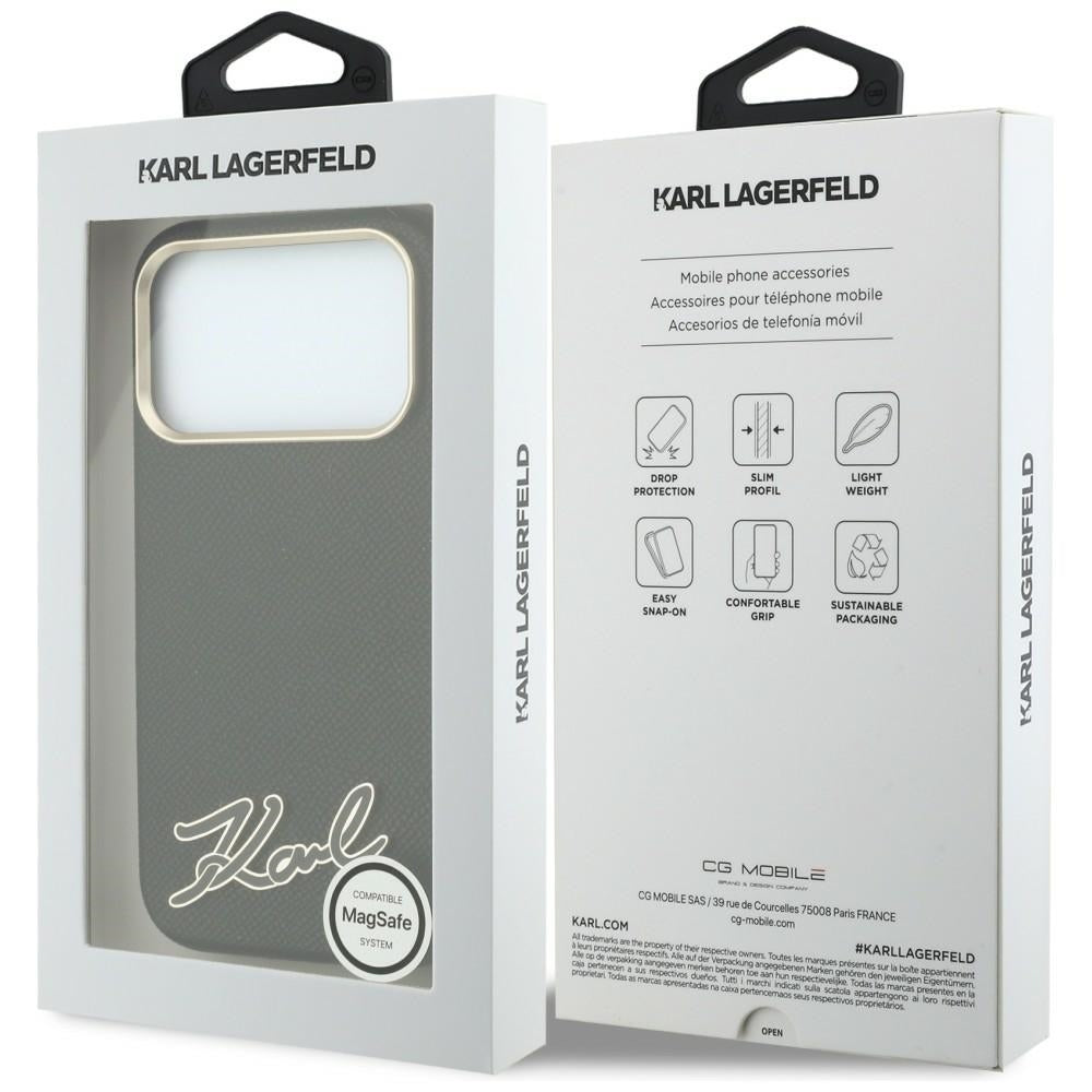Custodia MagSafe per Apple iPhone 18 Pro Max / 17 Pro Max, Karl Lagerfeld, Grained Resin Sign Logo, nera
