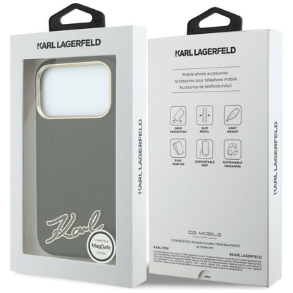 Custodia MagSafe per Apple iPhone 18 Pro Max / 17 Pro Max, Karl Lagerfeld, Grained Resin Sign Logo, nera