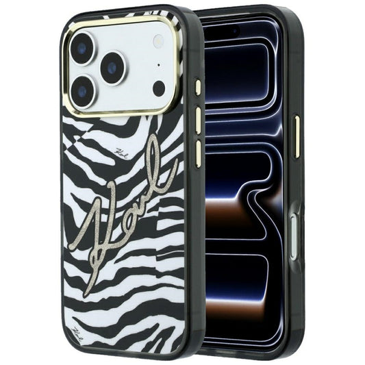 Custodia MagSafe per Apple iPhone 18 Pro Max / 17 Pro Max, Karl Lagerfeld, HC IML Signature Zebra Glitter Gold, Nera