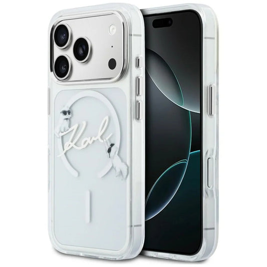 Custodia MagSafe per Apple iPhone 18 Pro Max / 17 Pro Max, Karl Lagerfeld, IML Choupette Karl Script Logo, Trasparente
