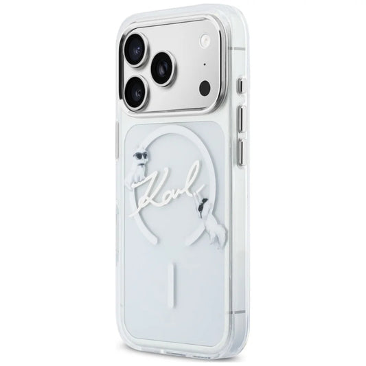 Custodia MagSafe per Apple iPhone 18 Pro Max / 17 Pro Max, Karl Lagerfeld, IML Choupette Karl Script Logo, Trasparente