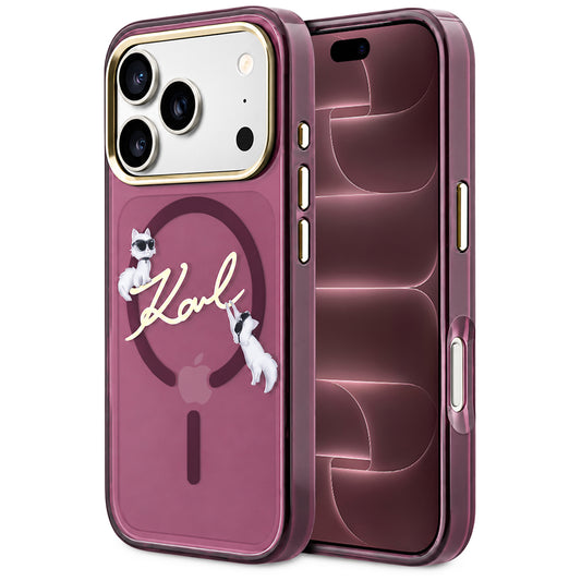 Custodia MagSafe per Apple iPhone 18 Pro Max / 17 Pro Max, Karl Lagerfeld, IML Choupette Karl Script Logo, Vinaccia