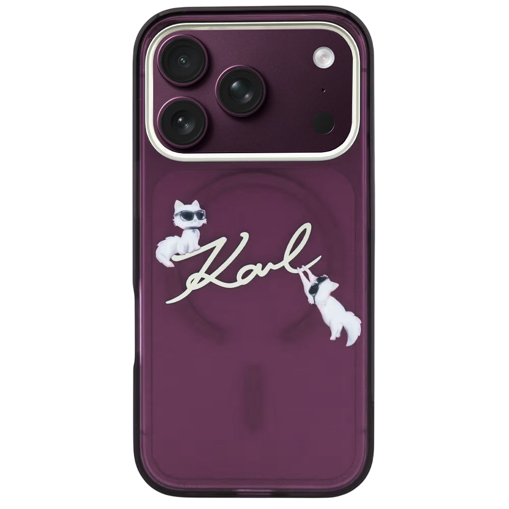 Custodia MagSafe per Apple iPhone 18 Pro Max / 17 Pro Max, Karl Lagerfeld, IML Choupette Karl Script Logo, Vinaccia