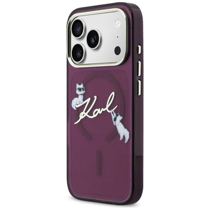 Custodia MagSafe per Apple iPhone 18 Pro Max / 17 Pro Max, Karl Lagerfeld, IML Choupette Karl Script Logo, Vinaccia