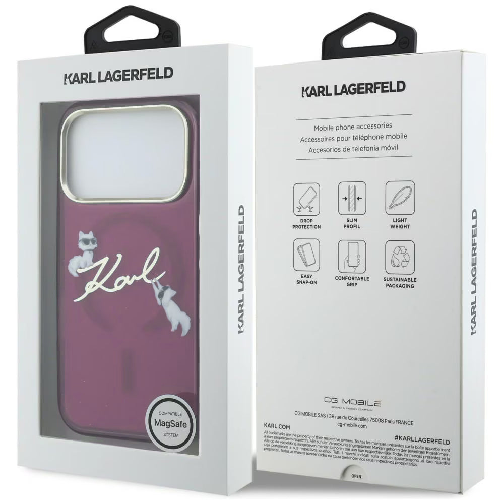Custodia MagSafe per Apple iPhone 18 Pro Max / 17 Pro Max, Karl Lagerfeld, IML Choupette Karl Script Logo, Vinaccia