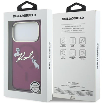 Custodia MagSafe per Apple iPhone 18 Pro Max / 17 Pro Max, Karl Lagerfeld, IML Choupette Karl Script Logo, Vinaccia