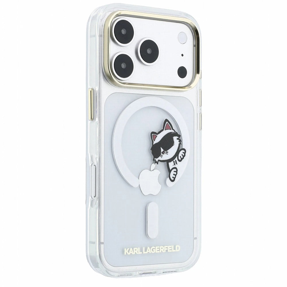 Custodia MagSafe per Apple iPhone 18 Pro Max / 17 Pro Max, Karl Lagerfeld, IML Peekaboo Print e Cornice Metallica, Trasparente