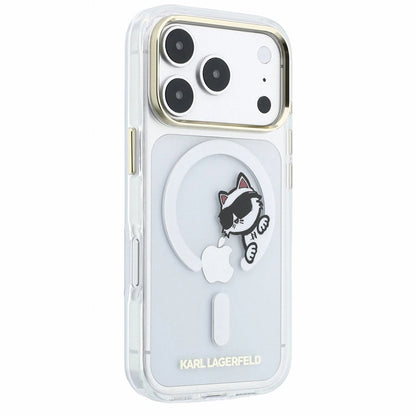 Custodia MagSafe per Apple iPhone 18 Pro Max / 17 Pro Max, Karl Lagerfeld, IML Peekaboo Print e Cornice Metallica, Trasparente